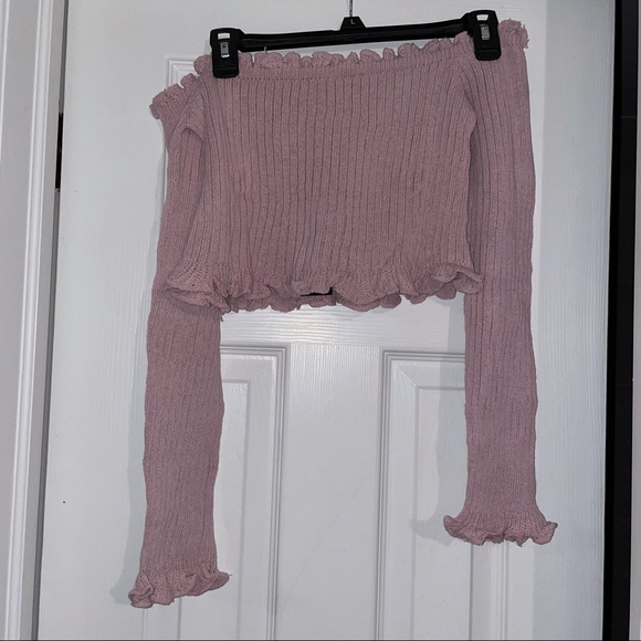 Muave Off The Shoulder Ribbed Crop Top - Picture 5 of 9